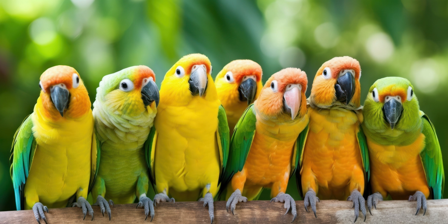 PCR-Test - PCR-Test-Diagnostiken beim Menschen -Veterinärdiagnostiken - Gruppe von Papageien, die auf einem Ast sitzen. generative KI