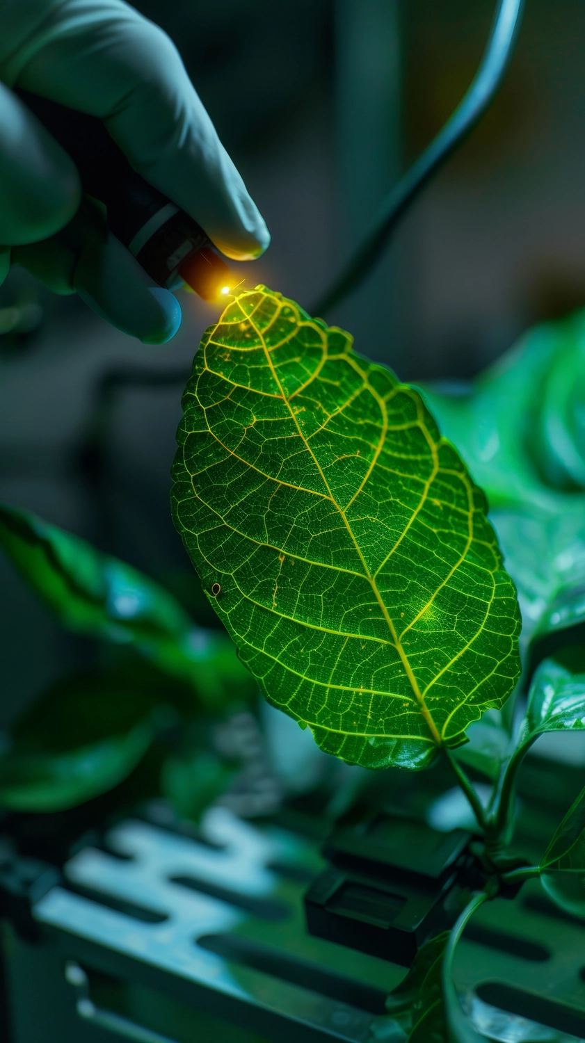 PCR-Test - Pflanzenkrankheiten -Gartentechniker überprüft Gewächshauspflanzen